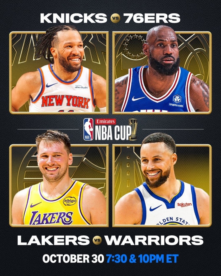 NBA杯10月31日揭幕 首日尼克斯战76人湖人碰勇士 NBA杯10月31日揭幕 首日尼克斯战76人湖人碰勇士
