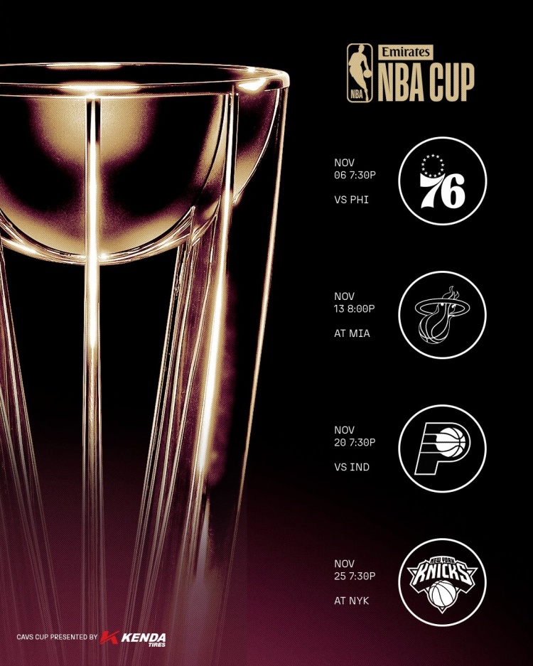 骑士NBA杯B组赛程确定:首战主场迎76人 客战热火尼克斯 骑士NBA杯B组赛程确定:首战主场迎76人 客战热火尼克斯