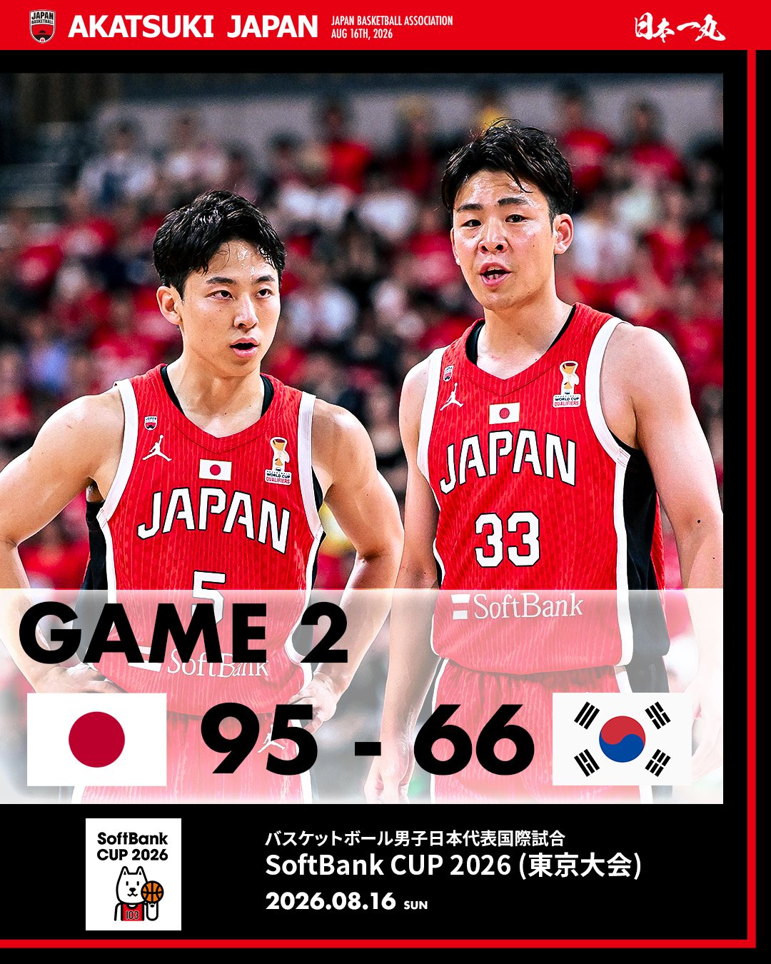 日本男篮热身赛95-66大胜韩国 河村勇辉24分6篮板 日本男篮热身赛95-66大胜韩国 河村勇辉24分6篮板