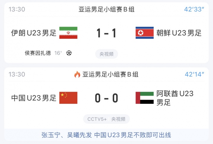 U23国足同组对手：伊朗1-1被扳平，中国队仍排名小组第二