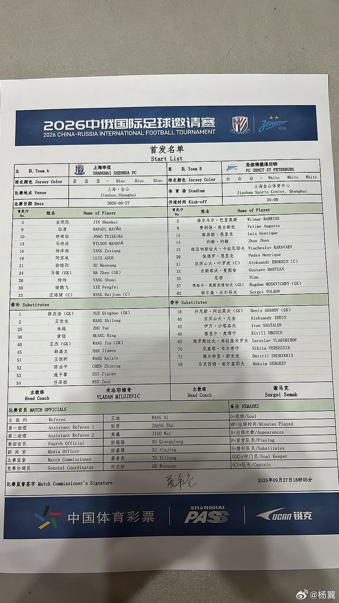 申花vs泽尼特首发:申花4外援,特谢拉、拉唐先发,阿苏埃出战 申花vs泽尼特首发:申花4外援,特谢拉、拉唐先发,阿苏埃出战